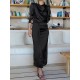 Pleated Solid Color Split-Front A-Line High Waisted Mock Neck Maxi Dresses