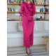 Pleated Solid Color Split-Front A-Line High Waisted Mock Neck Maxi Dresses