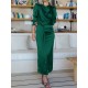 Pleated Solid Color Split-Front A-Line High Waisted Mock Neck Maxi Dresses