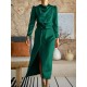 Pleated Solid Color Split-Front A-Line High Waisted Mock Neck Maxi Dresses