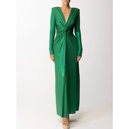 Long Sleeves Solid Color V-Neck Evening Maxi Dresses