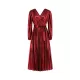 Bronzing Elasticity Pleated Solid Color Tied Waist Long Sleeves Loose V-Neck Midi Dresses