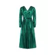 Bronzing Elasticity Pleated Solid Color Tied Waist Long Sleeves Loose V-Neck Midi Dresses