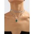 Double Layered Geometric Rhine Stones Necklaces Accessories