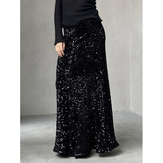 Sequined Split-Joint H-Line Loose Skirts