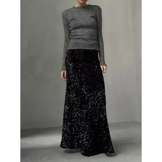 Sequined Split-Joint H-Line Loose Skirts