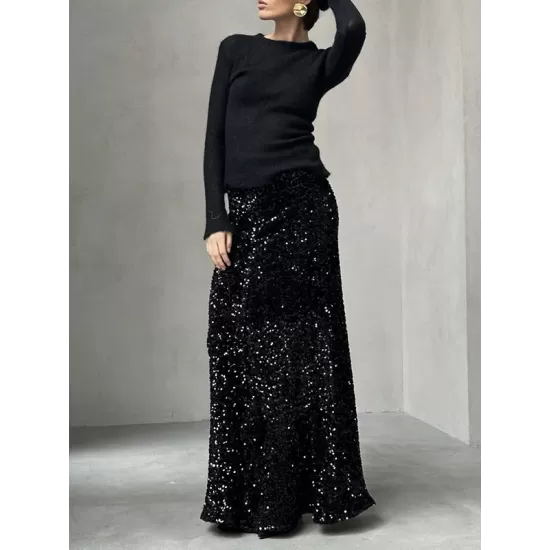 Sequined Split-Joint H-Line Loose Skirts