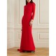 Long Sleeves Solid Color Half Turtleneck Evening Dresses Maxi Dresses