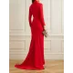 Long Sleeves Solid Color Half Turtleneck Evening Dresses Maxi Dresses