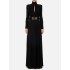 Long Sleeves Pleated Solid Color Split-Side V-Back High-Neck Evening Dresses Maxi Dresses