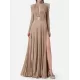 Long Sleeves Pleated Solid Color Split-Side V-Back High-Neck Evening Dresses Maxi Dresses