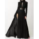 Long Sleeves Pleated Solid Color Split-Side V-Back High-Neck Evening Dresses Maxi Dresses