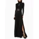 Long Sleeves Pleated Solid Color Split-Side V-Back High-Neck Evening Dresses Maxi Dresses