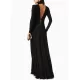 Long Sleeves Pleated Solid Color Split-Side V-Back High-Neck Evening Dresses Maxi Dresses