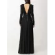 Long Sleeves Pleated Solid Color Split-Side V-Back High-Neck Evening Dresses Maxi Dresses