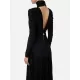 Long Sleeves Pleated Solid Color Split-Side V-Back High-Neck Evening Dresses Maxi Dresses