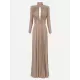 Long Sleeves Pleated Solid Color Split-Side V-Back High-Neck Evening Dresses Maxi Dresses