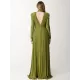 Long Sleeves Pleated Solid Color Split-Side V-Back High-Neck Evening Dresses Maxi Dresses