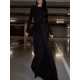 Solid Color Long Sleeves Mermaid Round-neck Maxi Dresses Evening Dresses