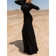 Solid Color Long Sleeves Mermaid Round-neck Maxi Dresses Evening Dresses