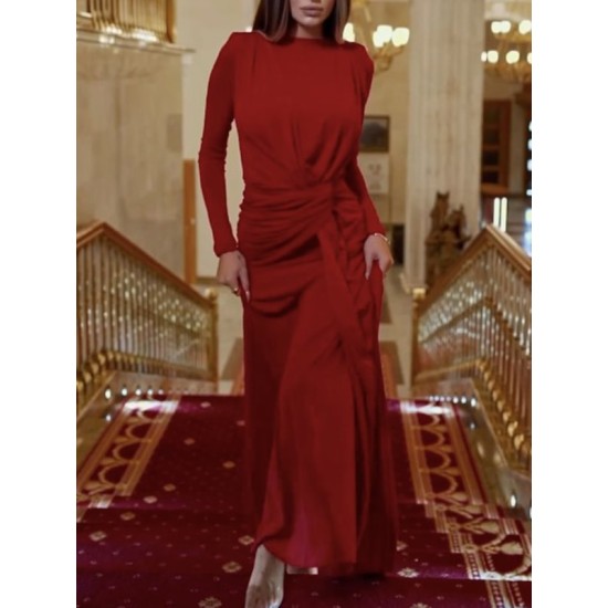 Solid Color Long Sleeves Mermaid Round-neck Maxi Dresses Evening Dresses