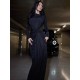 Solid Color Long Sleeves Mermaid Round-neck Maxi Dresses Evening Dresses