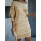 Asymmetric Sequined Solid Color A-Line Loose One-Shoulder Mini Dresses