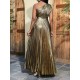 Asymmetric Pleated Shiny Solid Color High Waisted Loose One-shoulder Maxi Dresses