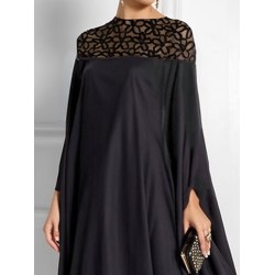 Batwing Sleeves Loose Jacquard See-Through Solid Color Split-Joint Three-Dimensional Flower Round-Neck Maxi Dresses