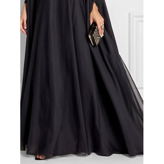 Batwing Sleeves Loose Jacquard See-Through Solid Color Split-Joint Three-Dimensional Flower Round-Neck Maxi Dresses