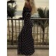 Pleated Polka-Dot Split-Joint Long Sleeves Skinny Tube Maxi Dresses