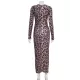 Leopard Printed Bodycon Long Sleeves Round-Neck Maxi Dresses