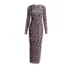 Leopard Printed Bodycon Long Sleeves Round-Neck Maxi Dresses