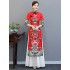 Red Split-Joint Seven-Quarter Sleeves Ao Dai Long Cheongsams