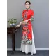 Red Split-Joint Seven-Quarter Sleeves Ao Dai Long Cheongsams