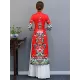 Red Split-Joint Seven-Quarter Sleeves Ao Dai Long Cheongsams