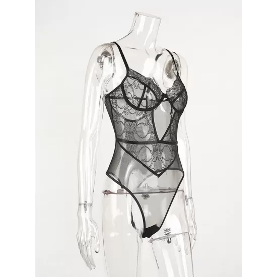 Sexy Lace Split-Joint Underwired Hollow Teddy Lingerie