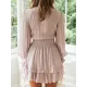 Solid Color Falbala Split-Joint Puff Sleeves Mini Dress