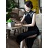 Black Velvet Lace Long Cheongsam Dress