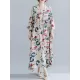 Casual Floral Printed Split-Joint Round-Neck Flared Batwing Sleeves Loose Maxi Dress