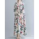 Casual Floral Printed Split-Joint Round-Neck Flared Batwing Sleeves Loose Maxi Dress