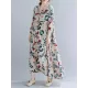 Casual Floral Printed Split-Joint Round-Neck Flared Batwing Sleeves Loose Maxi Dress