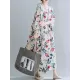 Casual Floral Printed Split-Joint Round-Neck Flared Batwing Sleeves Loose Maxi Dress