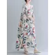 Casual Floral Printed Split-Joint Round-Neck Flared Batwing Sleeves Loose Maxi Dress