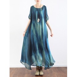 Artistic Retro 2 Pieces Printed Round-Neck Loose Maxi Dress