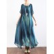 Artistic Retro 2 Pieces Printed Round-Neck Loose Maxi Dress