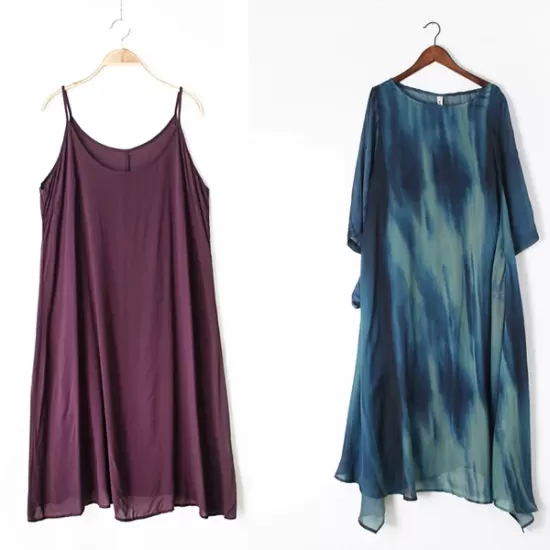 Artistic Retro 2 Pieces Printed Round-Neck Loose Maxi Dress