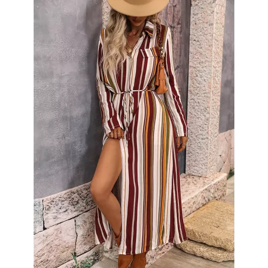 Vacation Loose Striped V-Neck Dress