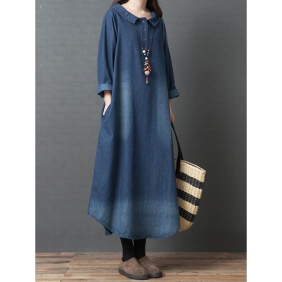 Loose Denim Shirt Maxi Dresses