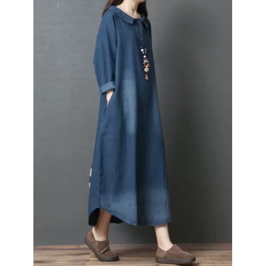 Loose Denim Shirt Maxi Dresses